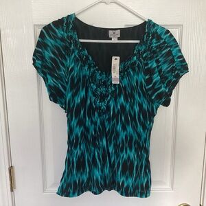 Worthington Black and Green Blouse Elegant Top